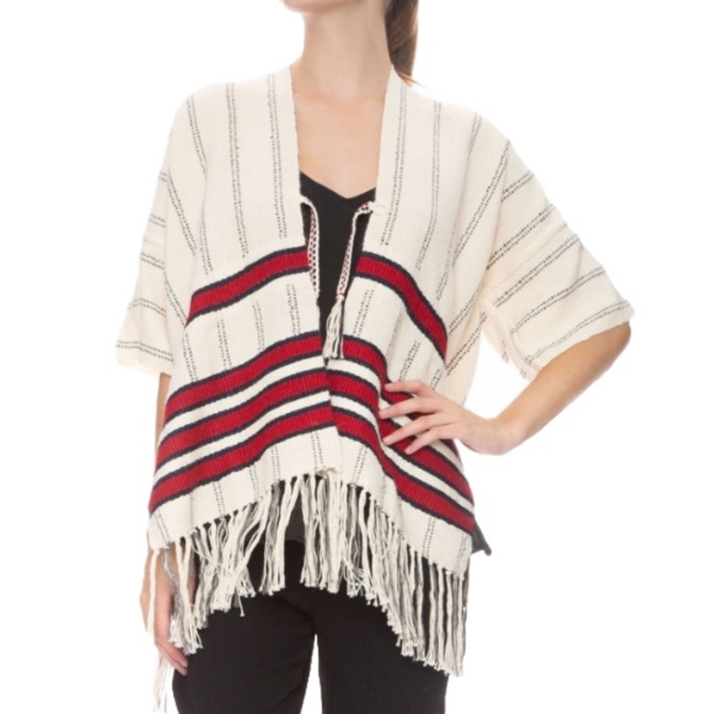 Raquel Allegra Stripe Alpaca Poncho Size Small